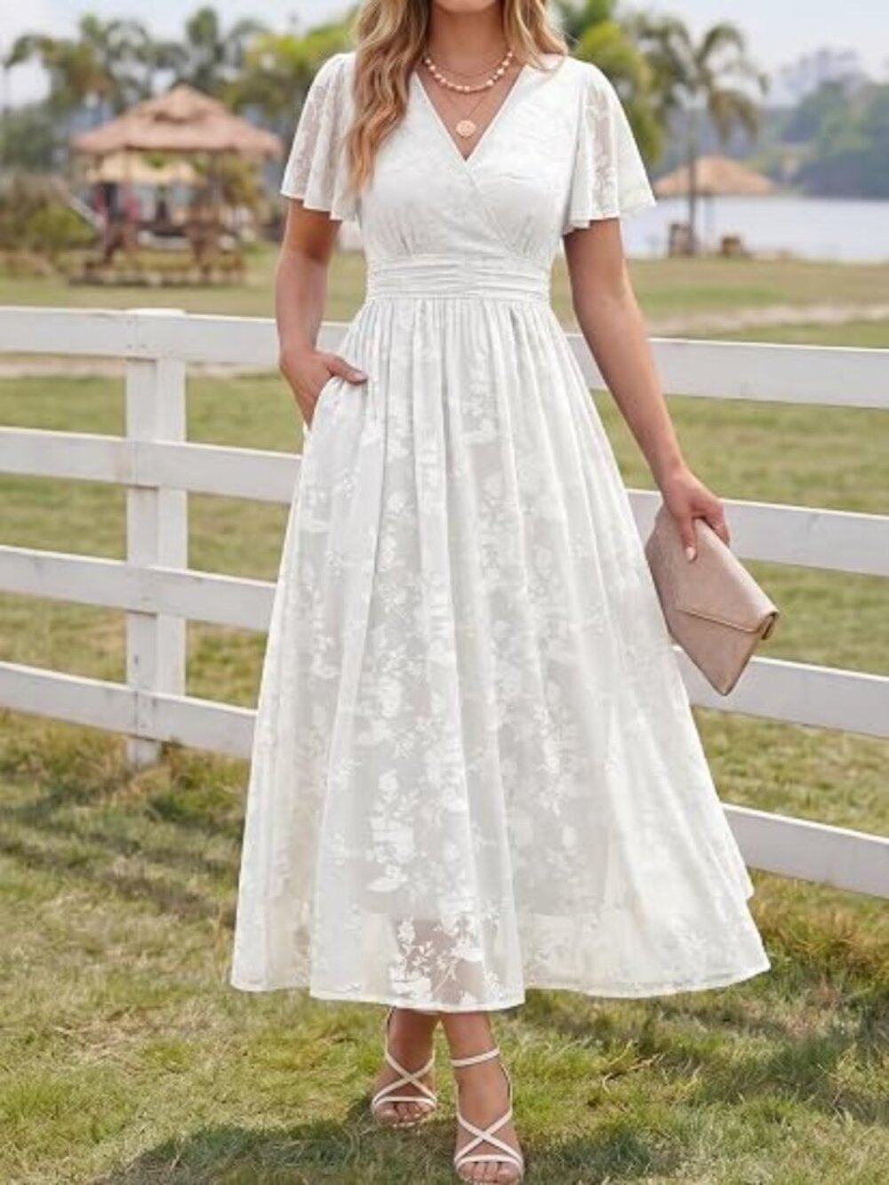 Women's Floral Wrap Dress 2026 Wedding Guest Dresses with Pockets